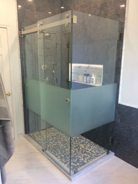 Custom etched glass shower door