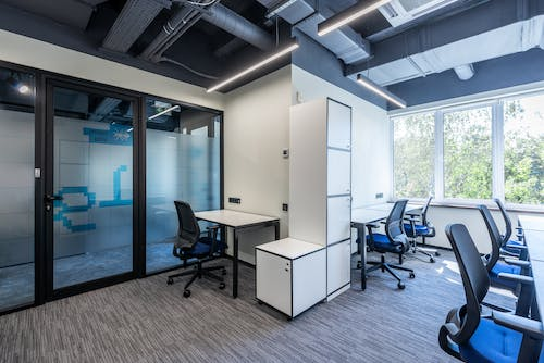 Office space with glass doors 